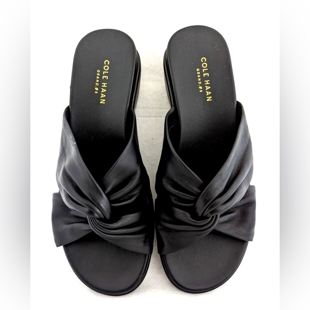 Cole Haan Womens Grand 0S Wedge Sandals Black Leather Cross Strap Size 9B